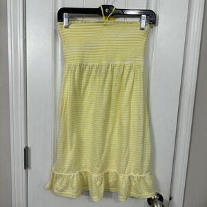 y2k pink by Victoria Secret yellow and white striped mini dress with ruffle hem.
